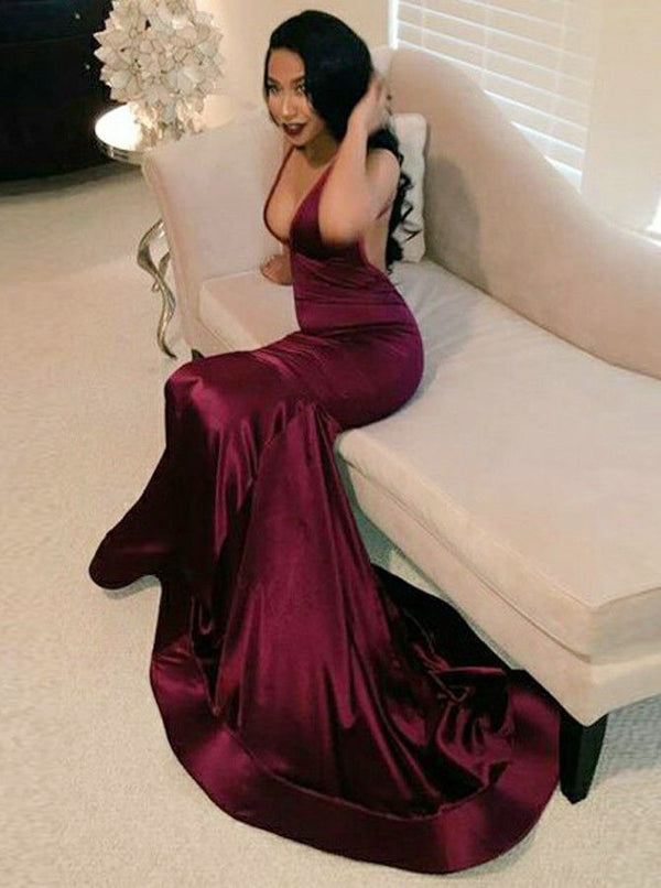 SSR0977,Sexy burgundy prom dresses v-neck mermaid evening dress online maroon prom dress