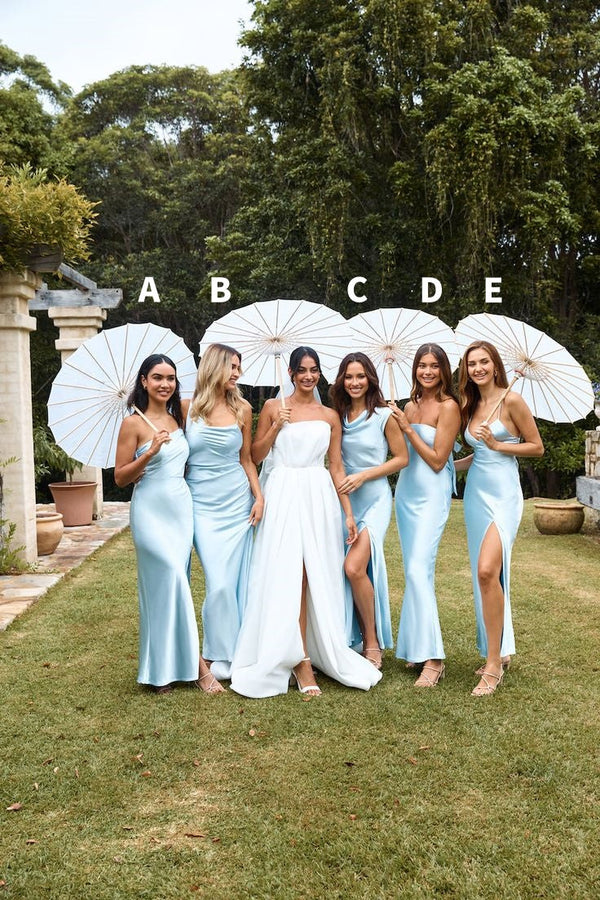 Sky Blue Long Bridesmaid Dresses Satin Wedding Party Dress, SSR3247
