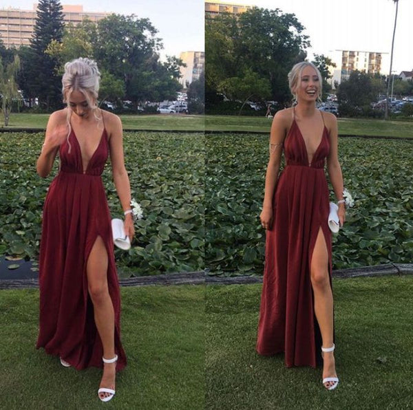 SSR0543,Halter Sexy Prom Dress Deep V-Neck Long Party Dresses