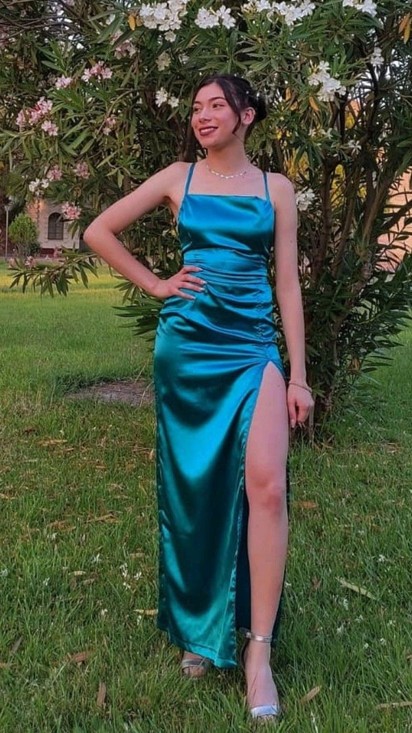 SSR1618,Sexy Blue Cross Back Tie Satin Prom Dresses,Evening Dresses Blue Party Gown