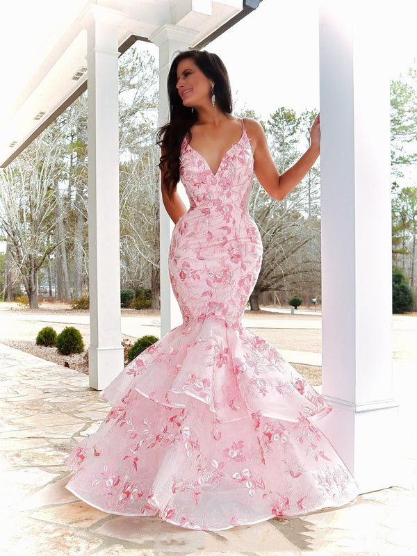 SSR0777,Light pink embroidery prom dresses trumpet long evening formal gown