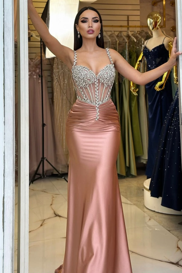 Rose Gold Beaded Gorgeous Mermaid Pleated Prom Dress ssr0647