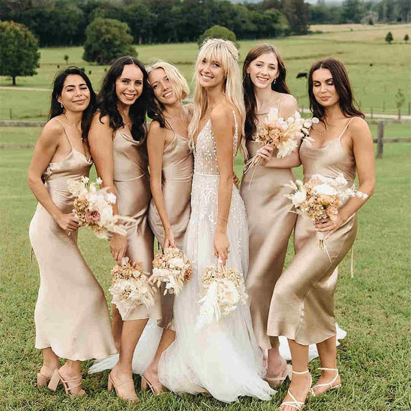 SSR1085,Sexy champagne silk satin bridesmaid dresses