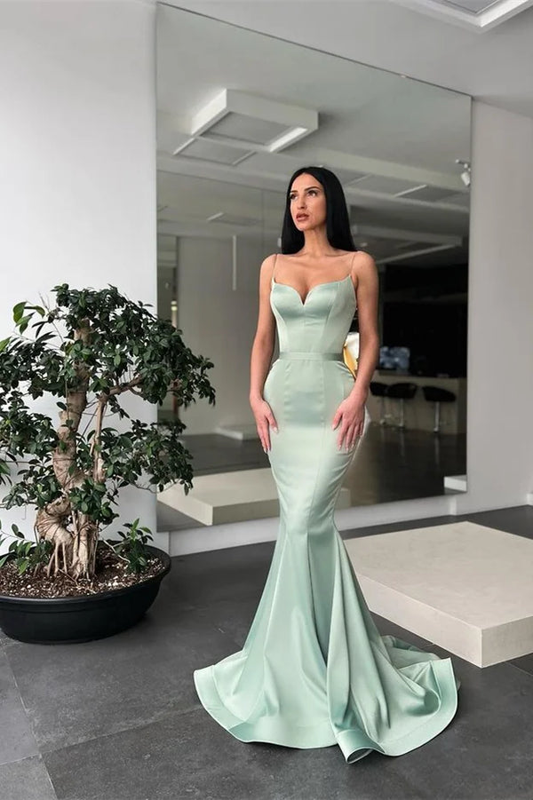 SSR1750, Sage Green Mermaid Satin Long Prom Dress