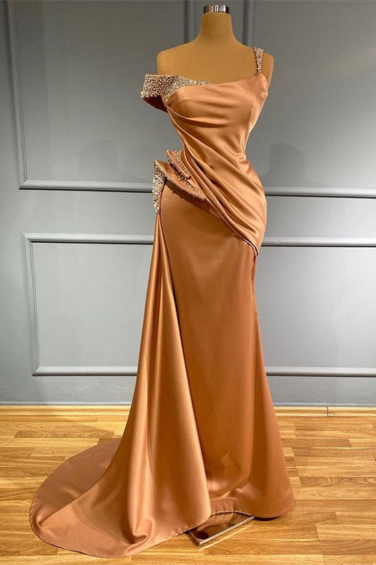 Long Off-the-Shoulder Ruffles Mermaid Evening Dress With Beads ED0080