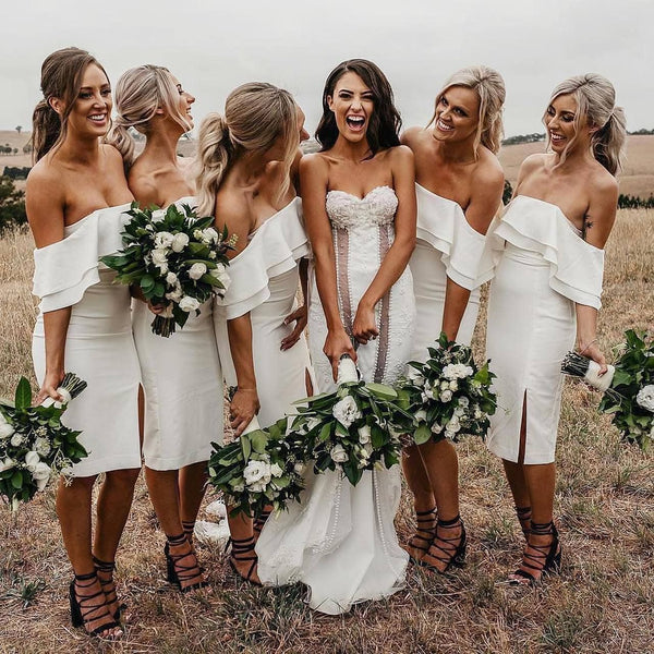 SSR1089,Off the shoulder white bridesmaid dress cheap bridesmaid dresses