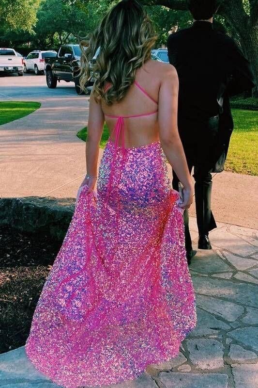 SSR0817,Glitter pink evening dresses sequin cross back prom dress