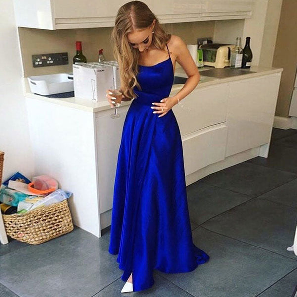 SSR0276,Sheath long prom dress royal blue satin evening party dresses