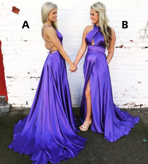 SSR1168,Purple A-Line Satin Long Prom Dresses,Silk Criss Cross Evening Formal Dress