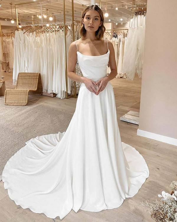 SSR0395,Ivory spaghetti straps a-line long wedding dresses