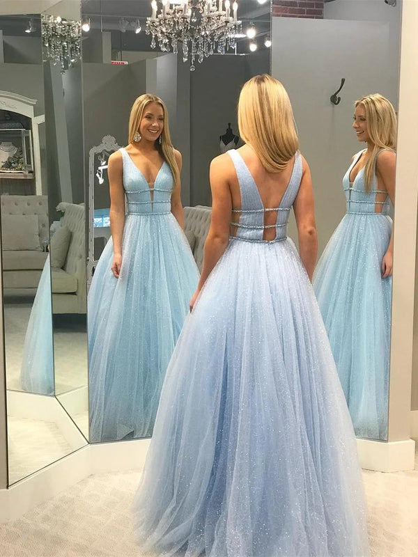 SSR0381,Light blue prom dresses sparkle long prom dress evening gown