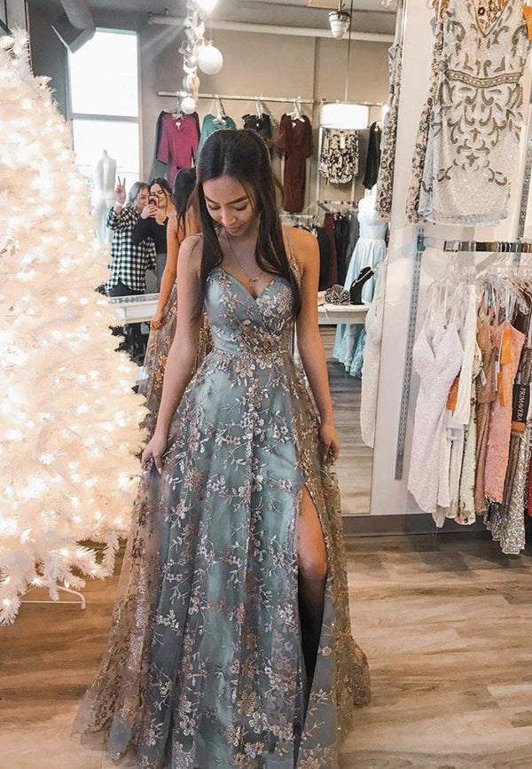 SSR0038,Stylish tulle sequins long prom dress formal dress