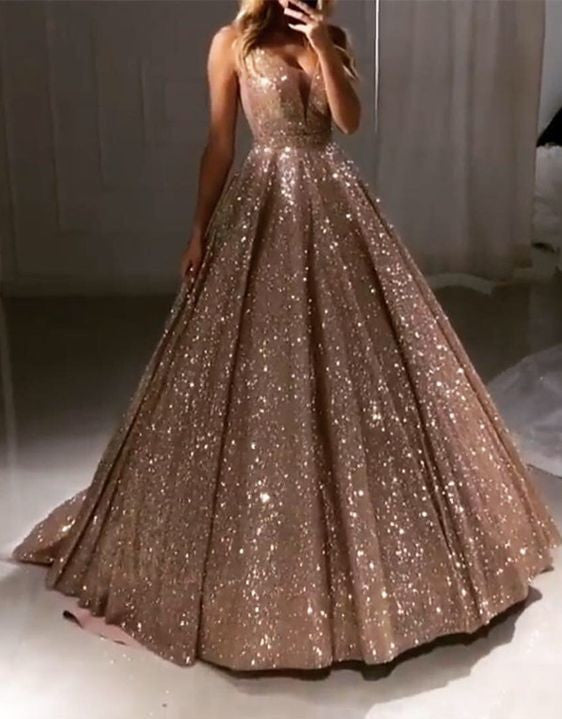 SSR0053,Sparkle ball gown gold sequin a line quinceanera gown sweet 16 dress prom dress long