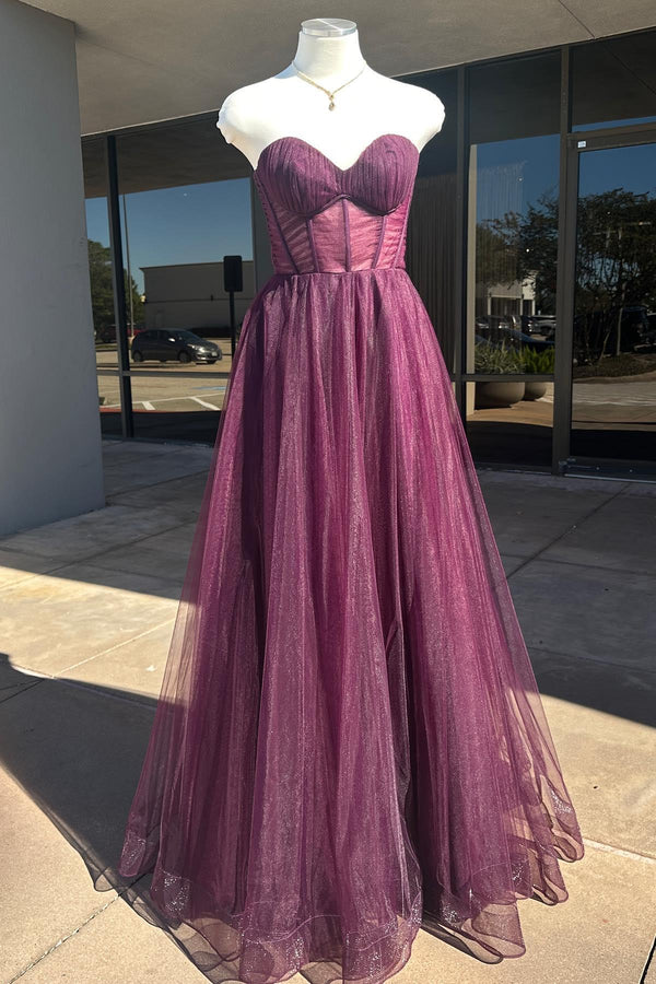 Grape Sweetheart Corset A-line Long Prom Dress