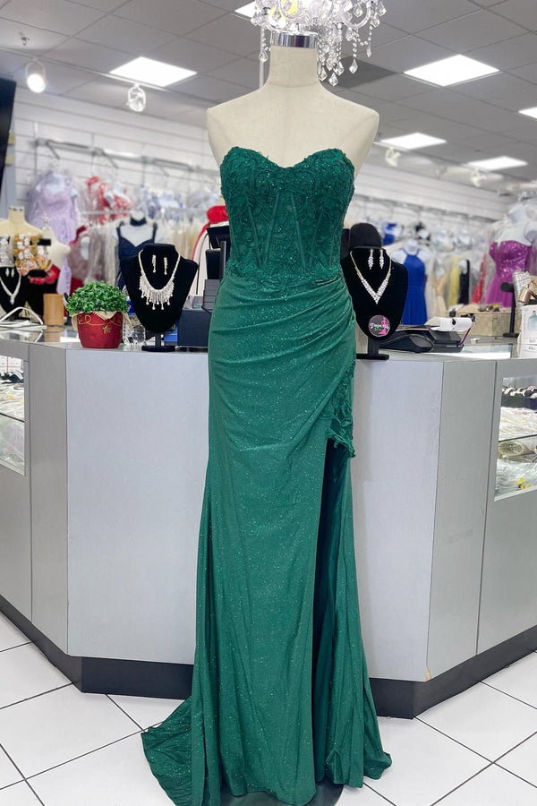 Sweetheart Green Appliques Sheath Long Prom Dress