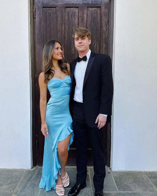 Sexy Mermaid Ruffles Slit Long Party Prom Dress Strapless Evening Dress Simple Formal Dress