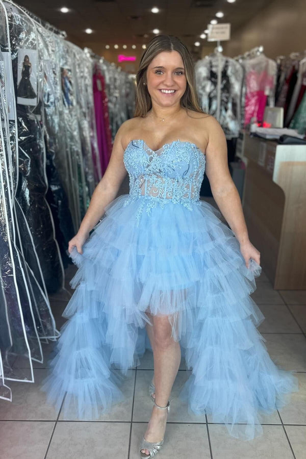 Sweetheart Light Blue High Low Tulle Ruffles Dress