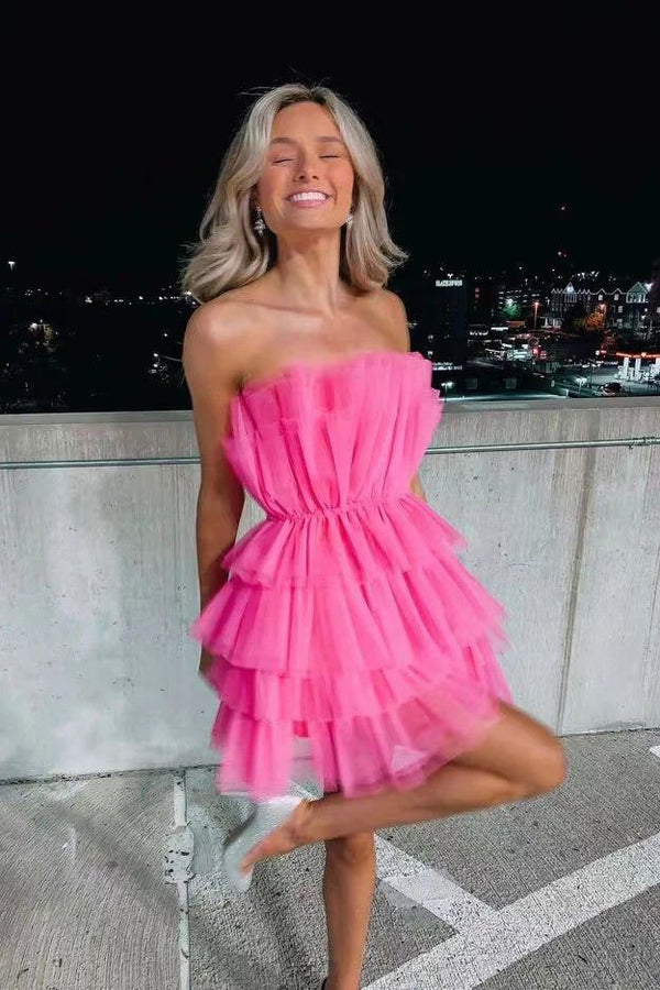 SSR1503,Hot Pink Homecoming Dresses,Tulle Short Party Dress