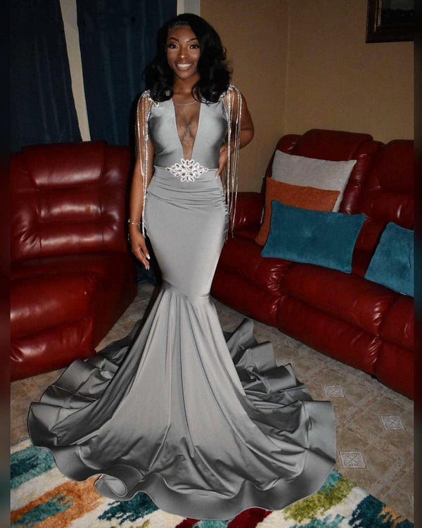 SSR0025,Gloumous Sliver Appliques Mermaid Prom dresses