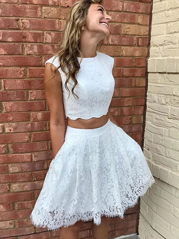 SSR1374,Scoop A-Line/Princess Sleeveless Lace Lace Short/Mini Homecoming Dresses