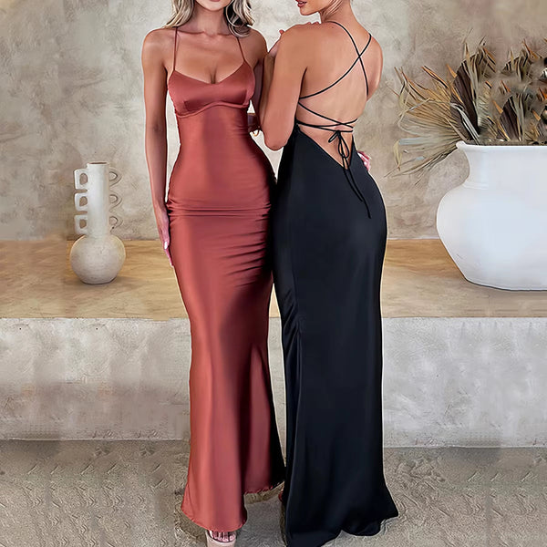 Satin Backless Slim Sexy Dress Women Bodycon Long Summer Dress Mermaid Elegant NightClub Party Dresses Formal Dress