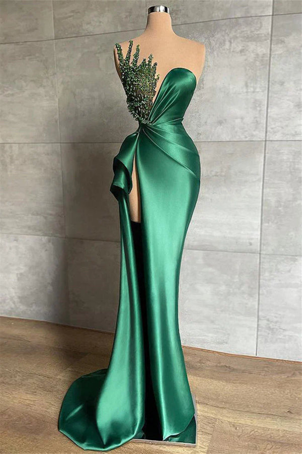 Mermaid Asymmetrical High Split Beaded Floor Length Sleeveless Prom Dress Sexy Evening Dress