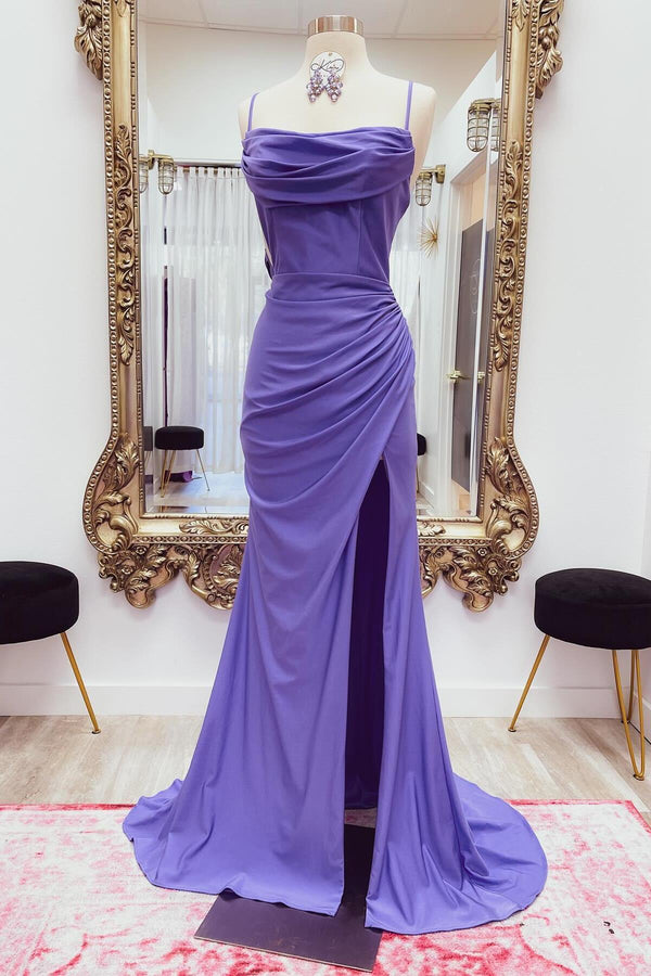Straps Cowl Neck Purple Mermaid Formal Dress