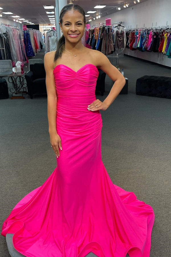 Strapless Hot Pink Mermaid Long Formal Dress