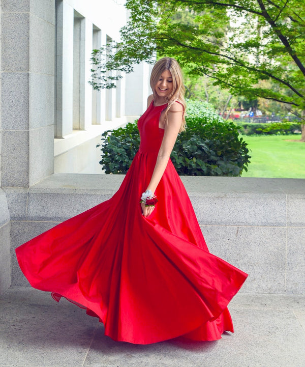 SSR0688,Red A-Line Satin Prom Dresses Long Evening Dress