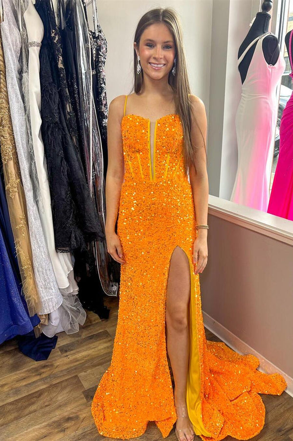 Yellow Sequin Mermaid Long Formal Dress