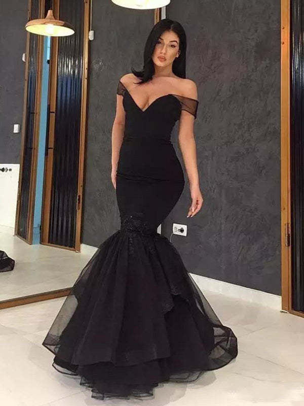 SSR0442,Black off the shoulder mermaid long prom dress