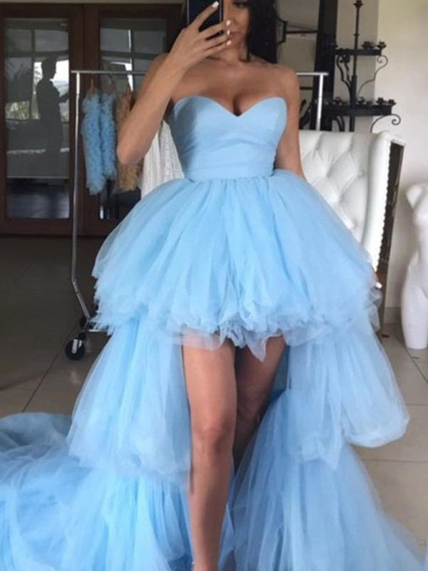 SSR1387,Cute Light Blue Tulle High Low Homecoming Prom Dresses