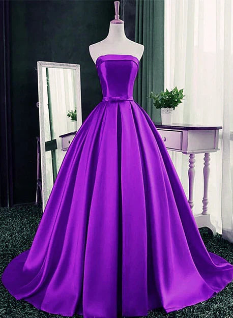 Purple Ball Gown Satin Long Lace-up Sweet 16 Dress Formal Dress Off Shoulder Evening Dress
