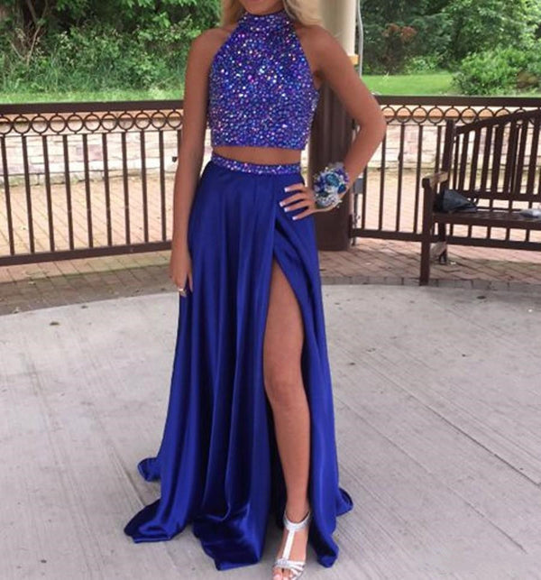 SSR0572,Royal Blue Long Prom Dresses Beaded Evening Dress
