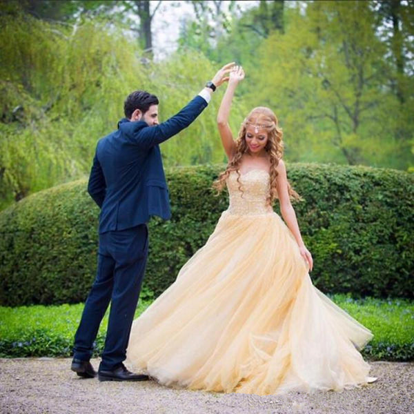 SSR0857,Ball Gown Strapless Top Lace Beading Prom GownBeautiful Long Yellow Prom Dresses with Crystal Tulle,Ball Gown Long Tulle Yellow Prom Dress with pearls