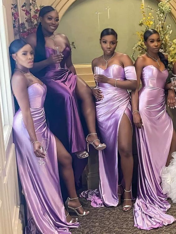 SSR0004,Sexy Lilac Lavender Pureple Sweetheart Strapless Side Slit Long Cheap Bridesmaid Dres