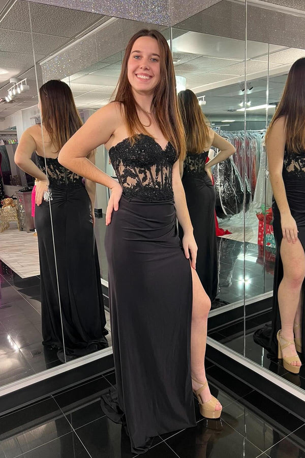 Sweetheart Black Appliques Mermaid Long Dress