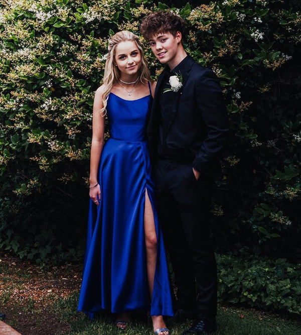 SSR0842,Elegant Backless Royal Blue Long Prom Dress Blue Satin Evening Dresses